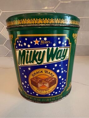 Vintage 1987 Mars Milky Way Snack Bars Collectible Metal Tin Canister 22 oz